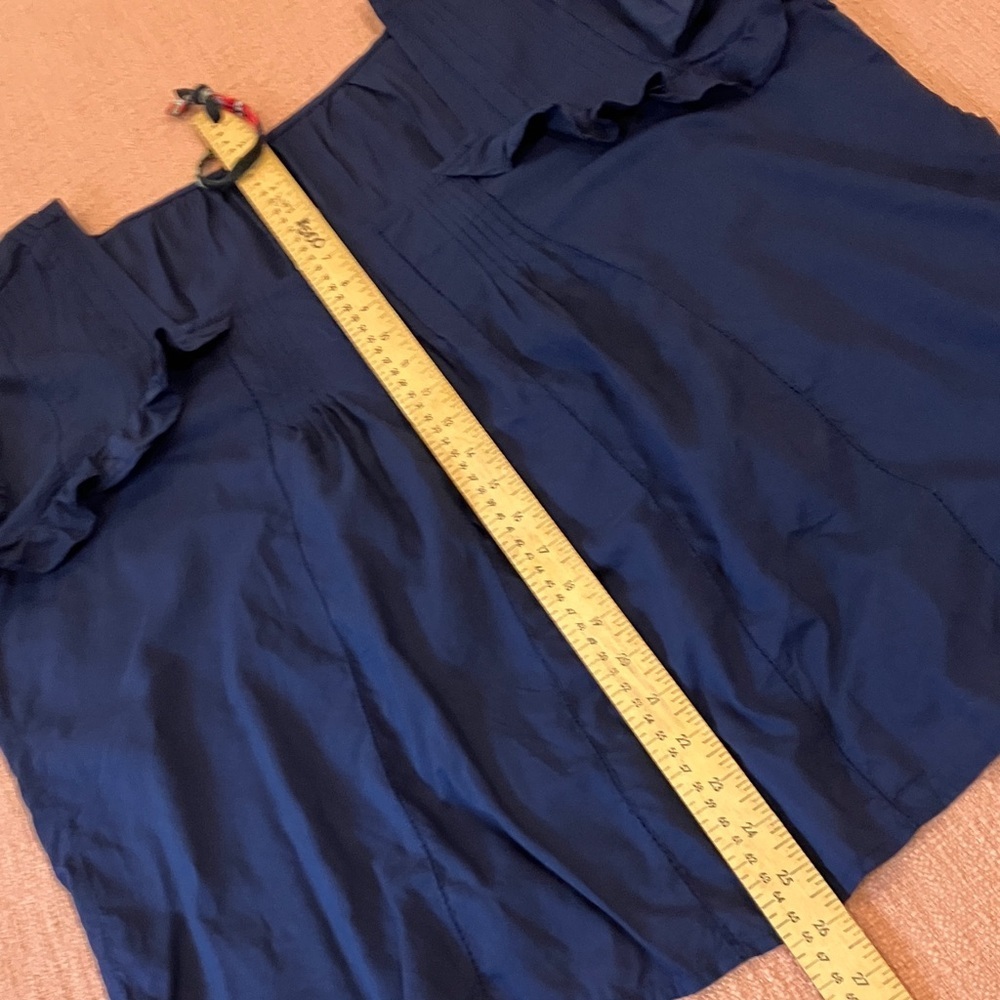 Modal / cotton Wm’s large crochet and ruffle Navy Blue short Sleeve Blouse - Picture 9 of 15